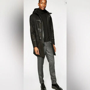 The Kooples BLACK DUFFLE  COAT WITH LEATHER details